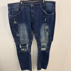 Encrypted Jeans Mens 46x34 Blue Distressed Stretch Street Hiphop Skinny Fit NWT